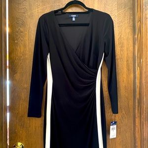 Chaps Black & White Faux Wrap Dress